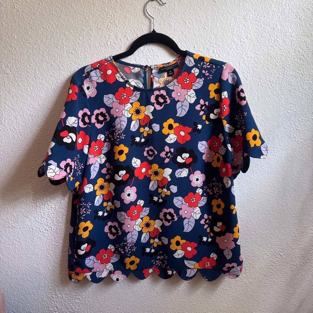 Victoria Beckham Floral Navy Short-Sleeve Top - Navy Multi